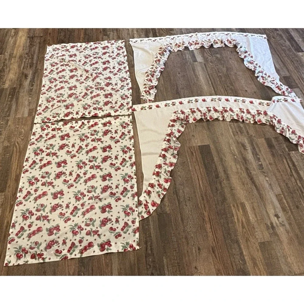 Vtg. Strawberry Apple Fruit Kitchen Cafe Curtains Valance Cottage Core Farmhouse